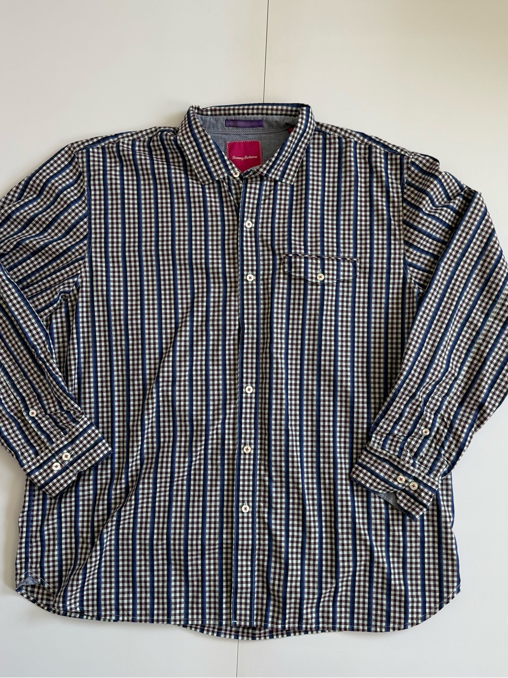 Tommy Bahama Shirt Mens 2X-Large Long Sleeve Check Striped Cotton Button Up